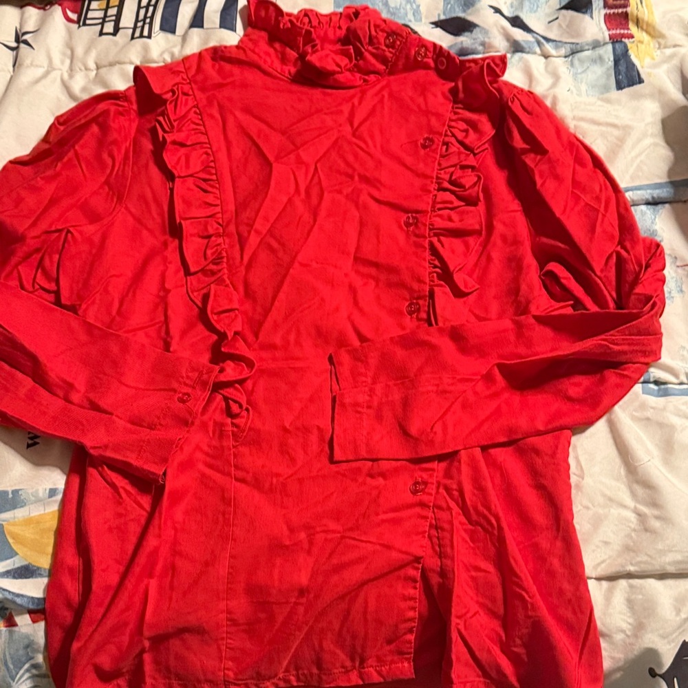 Red Button Down Ruffle Shirt - image 1